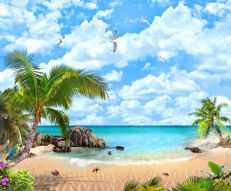 Фреска Берег на острове с пальмами