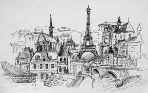 Фотообои Вид на париж и башню черно белый