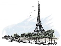Фреска париж и башня рисунок черно белый